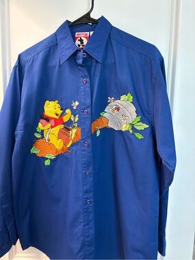 Disney Blue Winnie the Pooh Embroidered Button-Down Shirt